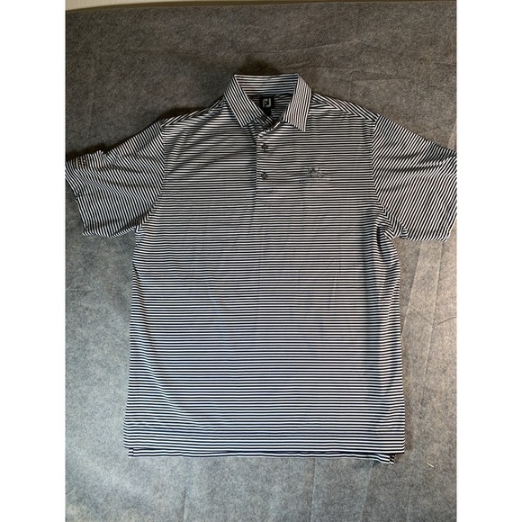 Foot Joy Men's Polo Blue And White Stripe Size L  Logo Performance Stretch 661 - Picture 1 of 9